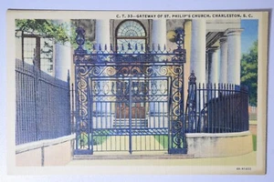 PUERTA DE ENLACE IGLESIA DE SAN PHILIPS CHARLESTON SC LINO POSTAL 308 - Imagen 1 de 2