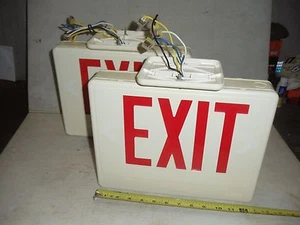 Pair Exit Signs Emergency Light  Red / White  LITHONIA LIGHTING Co. - Picture 1 of 6