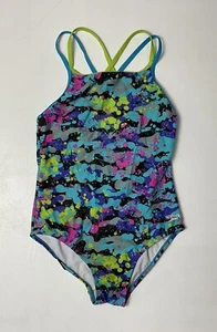 SPEEDO Girls Size 12 One Piece Swimsuit Colorful Print Strappy Criss Cross Back - Picture 1 of 12