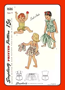 Gonna COSTUME DA SOLE BAMBINI BOLERO costume da bagno semplicità 1686 vintage modello cucito anni '40 - Foto 1 di 5