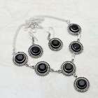 Black Onyx Gemstone Ethnic Handmade Necklace+earring Jewelry 32 Gms An 12343