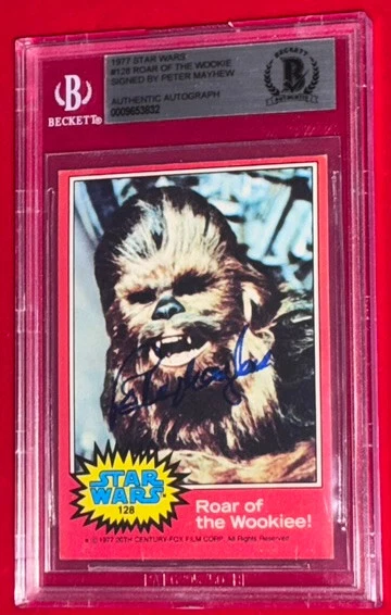 Tarjeta de novato firmada por Peter Mayhew "Chewbacca" 1977 Topps Star Wars automática radiocontrol BAS BGS Foto 1 de 4