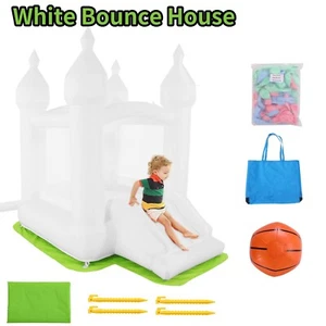 Kids White Bounce House, Indoor & Outdoor Bouncy Castle with Slide(No blower) - Picture 1 of 7