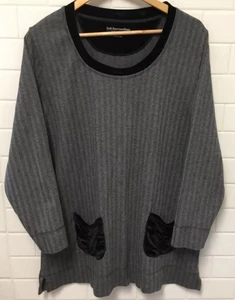 Soft Surroundings Womens Tunic Top Sz L Scoop Neck Herringbone Black Velveteen - Picture 1 of 11