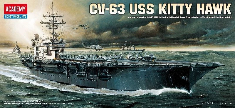 USS CV-63 KITTY HAWK Aircraft Carrier 1:800 Plastic Model Kit ACADEMY - Immagine 1 di 1