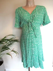 SERAPHINE MATERNITY & NURSING GREEN & WHITE DITSY SMART TIE FRONT DRESS SIZE 14 - Picture 1 of 2