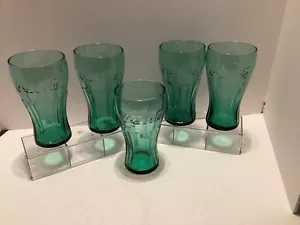 Vintage Fünf (5) Coca Cola Glas grün ausgestellt Becher Schwerlast -16 Unzen - Bild 1 von 20