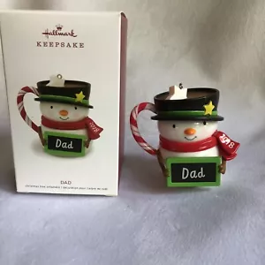 NIB Hot Cocoa Mug "Dad" Hallmark Keepsake Ornament 2018, Christmas Snowman - Picture 1 of 3