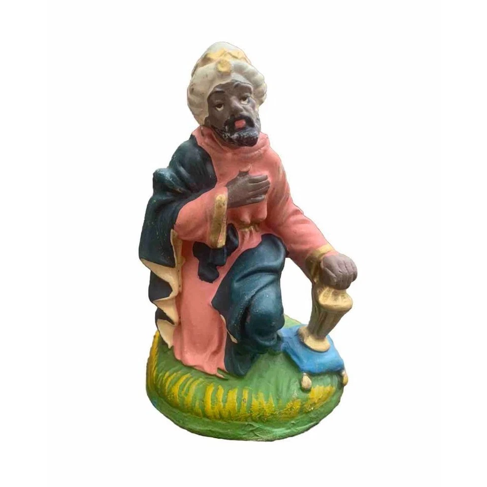 Nativity Figure Black Wise Man King Kneeling 4" Vintage Paper Mache Italy - Image 1 of 1