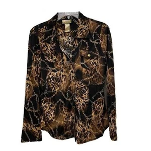 Miss Tina Damenbluse braun Leopardenmuster Kette Knopfleiste Größe Medium 8-10 - Bild 1 von 10