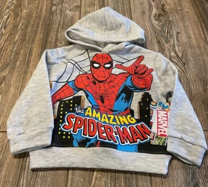 NWT Boys The Amazing Spider-man Gray Ultra-Soft Hoodie Sweatshirt Size 2T - Picture 1 of 3