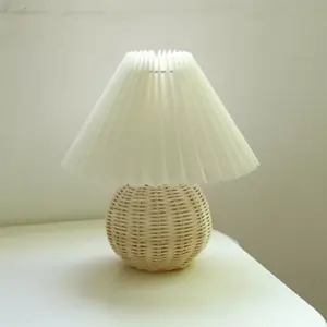 New Vintage Rattan Korean Table Lamp for Bedroom Living Room Light Home Decor Cr - Picture 1 of 4