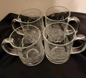 Vintage ARCOROC FRANCE 4er Set Weihnachtstassen Tassen "Welcome Home" Klarglas - Bild 1 von 6