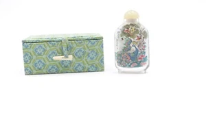 Vintage Asian Hand Painted Glass Perfume / Snuff Bottle w/ case - Picture 1 of 16