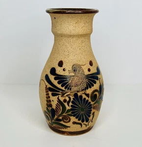 Vtg 1988 Tonala Mexico Pottery Vase Bird Cobalt Blue Folk Art Hand Painted 8.75" - Picture 1 of 12