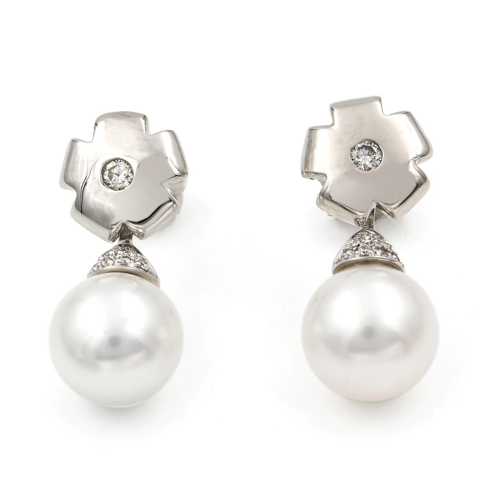 Castellano Jewels Pendientes Mujer con Diamantes y Perlas Blancas en Oro de Ley - Imagen 1 de 4