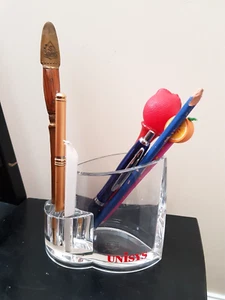 Rare Retro Pen Pencil Holder Office Stationary Storage Acrylic Plastic Pot - Picture 1 of 6