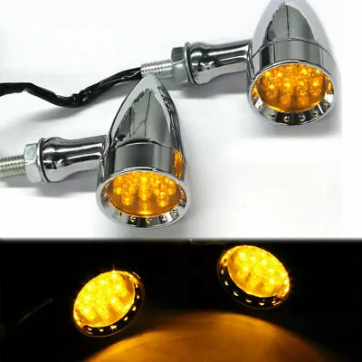 2 For Harley Davidson Softail FXSTC Chrome Amber LED Turn Signal Blinker Lights - Imagem 1 de 4