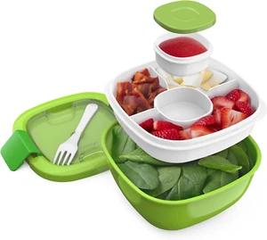 All-In-One Salad Container - Large Salad Bowl, Bento Box Tray, Leak-Proof Sauce - Picture 1 of 12