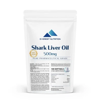 Shark Liver Oil 500mg Softgels – Squalene, Alkylglycerols, Immune System Support - Image 1 of 4
