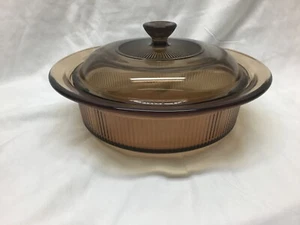 Visions Corning Ware 1 Qt Amber Ribbed Glass Dutch Oven Casserole USA - Picture 1 of 8