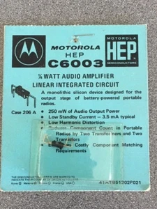 Motorola HEP C6003 1/4 watt audio amplifier linear integrated circuit. - Picture 1 of 2