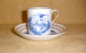 1975 Carborundum Blue Niagara Falls & Schiff Kaffeetasse & Untertasse mit Goldrand - Bild 1 von 7