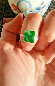 Genuine Nice Green 1.5ct Jadeite Jade (Type A) 925 Silver Ring SIZE Adjustable - Picture 1 of 12