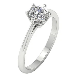 1 Carat Round Natural Diamond Solitaire Engagement Ring 14K White Gold Prong Set - Picture 1 of 8