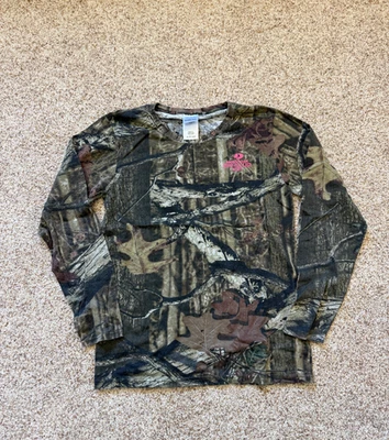 Mossy Oak 长袖 T 恤女式 S 绿色迷彩迷彩圆领标志 — 第 1/4 张图片