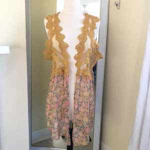 Vintage Y2K Self Esteem Babydoll offenes Trägertop Größe 1X durchsichtig fließend Blumen Boho - Bild 1 von 9