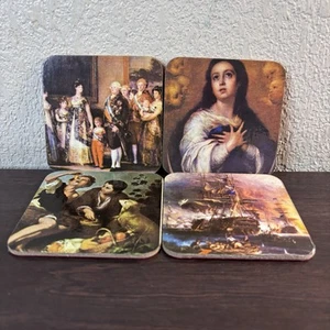 4 VTG Religious Christianity Red Back Cork Coasters 3 3/4" Dark Academia Moody - Picture 1 of 10