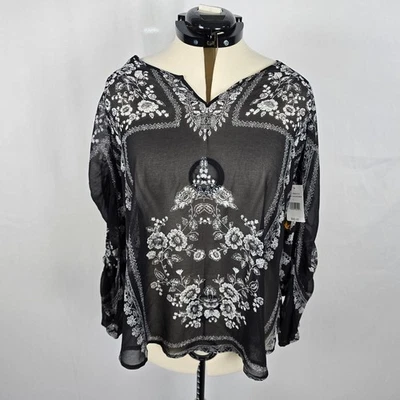 Unity World Wear Blouse Women's L Black Lace Garden Sheer Long Sleeve NWT - Image 1 of 4