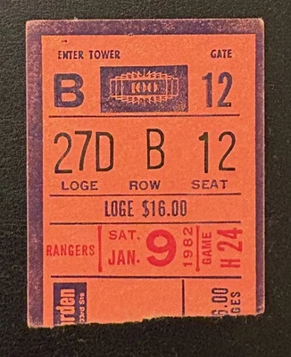 1982 Tony Tanti NHL Debut First Game Ticket Stub New York Rangers Blackhawks 1/9 - Image 1 of 2