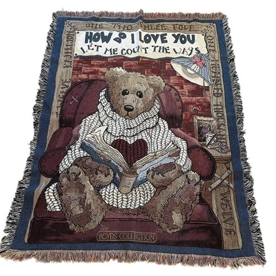 VTG BOYDS BEARS How Do I Love You Tapestry Throw Blanket 60x47 Classic Eclectic - Image 1 of 4