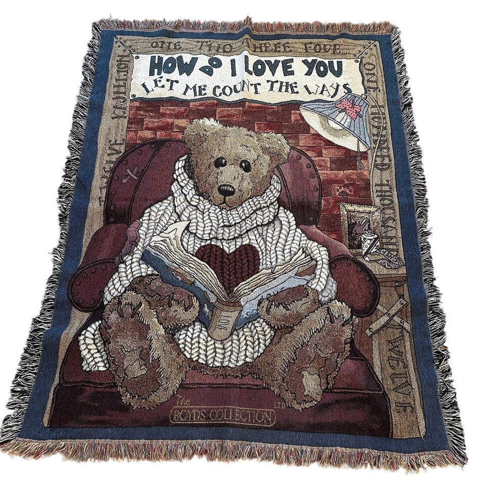 VTG BOYDS BEARS How Do I Love You Tapestry Throw Blanket 60x47 Classic Eclectic - Image 1 of 4