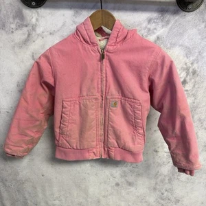 Carhartt Jacket Pink Girls XS 6 Hooded Canvas Sherpa Lined - Picture 1 of 16