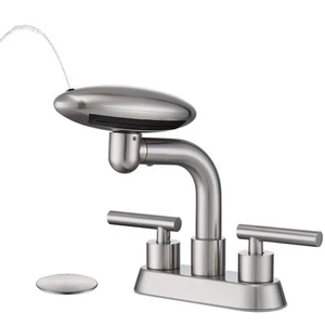 Bathroom Sink Faucet 3 Hole Brushed Nickel 4 Inch Centerset,4 Modes Waterfall... - Picture 1 of 7