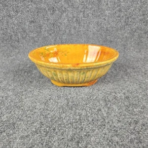 MCM Haeger Pottery 3938 EE. UU. Cuenco Decorativo Amarillo Naranja Verde Esmalte con Grieta - Imagen 1 de 12