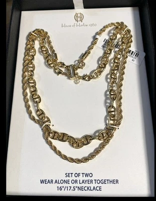 "Nuevo collar de cadena doble House of Harlow ancla cuerda torcida 16/17,5"" tono dorado" Foto 1 de 4