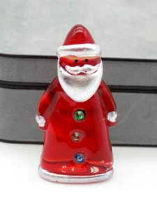 Broche prendedor vintage de Navidad de Papá Noel de vidrio macizo estrás rojo - Imagen 1 de 5
