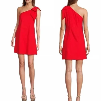 NWT Antonio Melani Fiesta Red Linen One Shoulder Lined Mini Dress Size 6 - Image 1 of 4