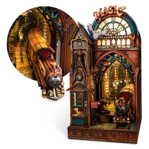 FUNPOLA Wooden Puzzle, 3D Puzzle, Magic Train Booknook Kit, DIY Miniature Dollho - Picture 1 of 6