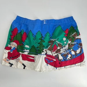 Vintage Addiction Santa Reindeer Sleigh Christmas Boxer Shorts Mens M Cotton - Picture 1 of 7