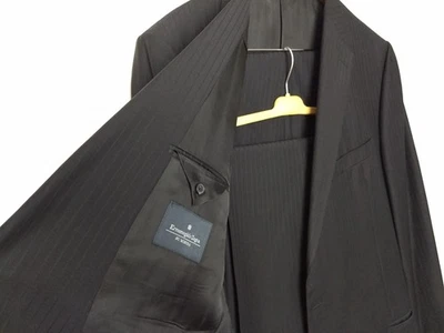 Terno Ermenegildo Zegna Su Misura 52R preto listra tonal lã cashmere 41x30 Pnts - Imagem 1 de 4