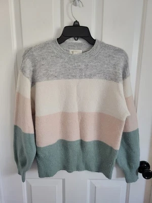 Suéter de punto H&M para mujer pequeño colorblock gris crema rosa verde Foto 1 de 4
