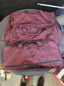 Vintage Gloria Vanderbilt Luggage 3 Bag Set Check, Suit, Carrier On Maroon Red - Bild 1 von 7