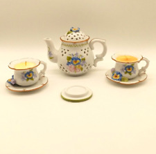Tea Time Candle Collection Pansy Scent Luminous Treasures Retired Avon 2003