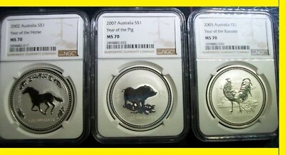attention only 2007 Australian Silver Lunar pig 1 oz NGC ms 70 PIG only - Image 1 of 2
