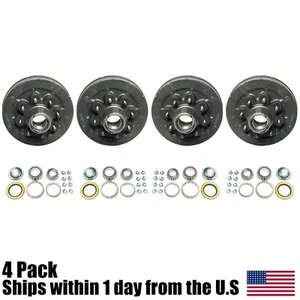 4PK 12" X 2" Trailer Brake Hub Drum Kit 8 on 6.5" 7000 lbs Axle With Bearings - Picture 1 of 3